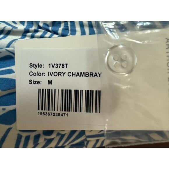 Tahari by ASL Ivory Chambray Blue Palm Leaf Print Sleeveless Shift Dress  M NWT - Picture 3 of 3